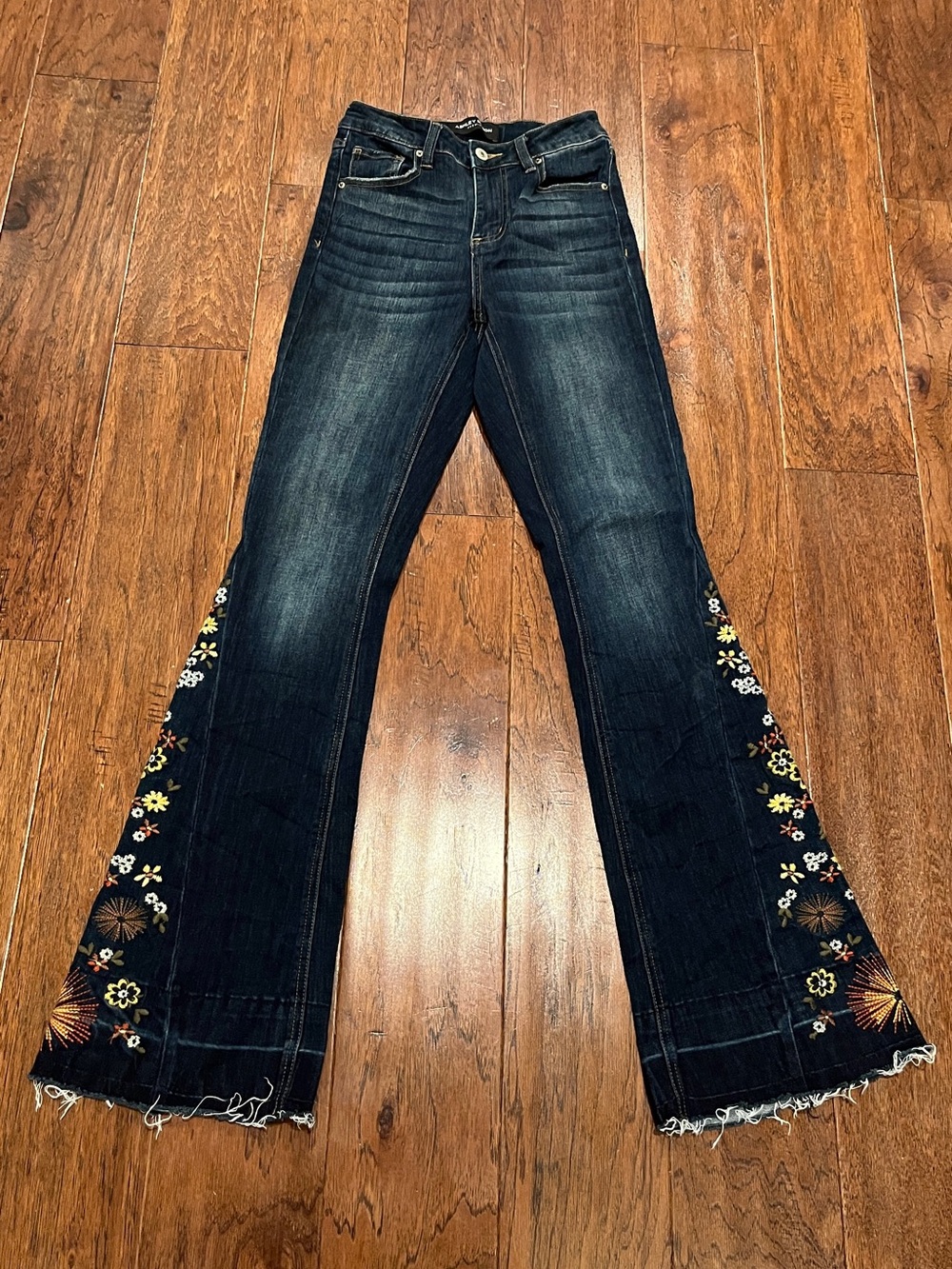 Ashley Mason Dark Blue Embroidered Flare Jeans